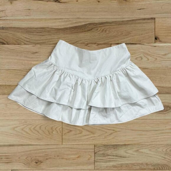TCEC Dresses & Skirts - TCEC Y2K faux leather off white ruffed mini skort 🤭🥥 v drop waist skirt